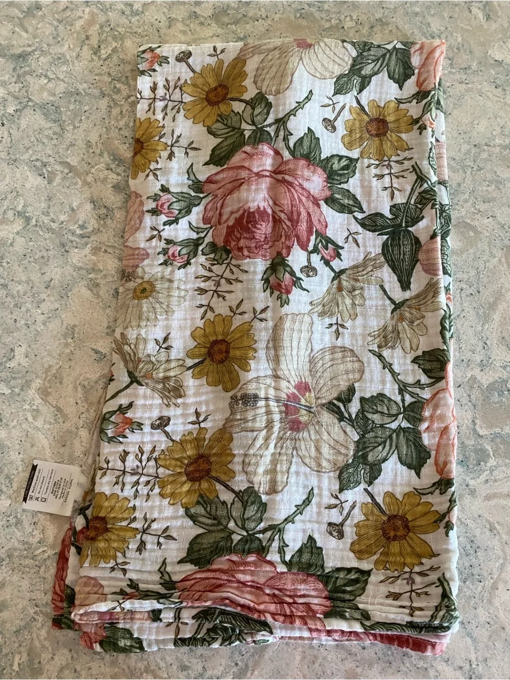Mini Scout Floral Cotton Muslin Throw - Pink, Yellow & Green